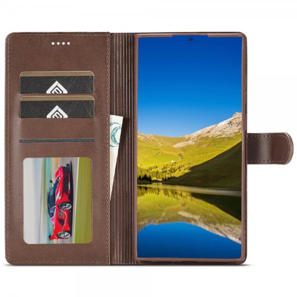Lc.Imeeke Samsung Galaxy S25 Ultra Kotelo korttipaikalla, jalustatoiminnolla, tummanruskea