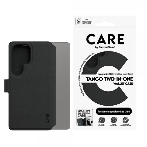 CARE by PanzerGlass Samsung Galaxy S25 Ultra Kotelo Tango Two-in-One Wallet MagSafe Musta