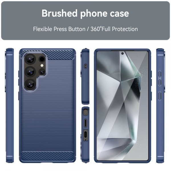 Samsung Galaxy S25 Ultra Kuoret Harjattu Hiilikuitukuvio Sininen