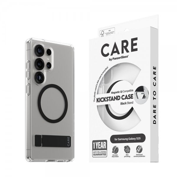 CARE by PanzerGlass Samsung Galaxy S25 Ultra -kuori, Kickstand, MagSafe, musta