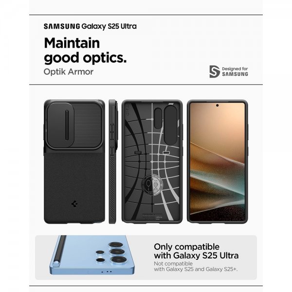 Spigen Samsung Galaxy S25 Ultra Optik Armor musta kuori
