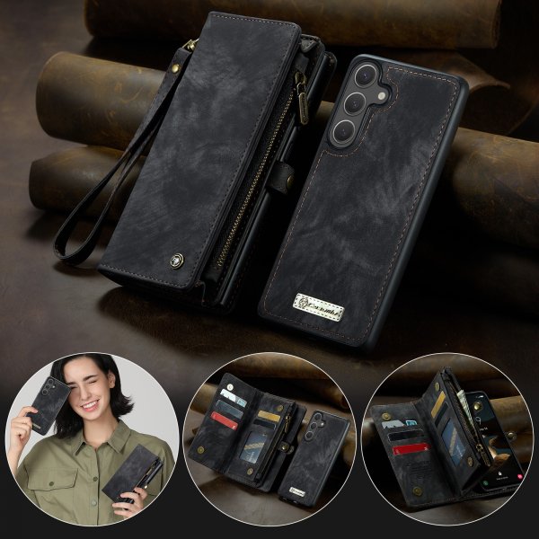 CaseMe Samsung Galaxy S26 Plus -lompakkokotelo, 008 Series, irrotettava kuori, musta