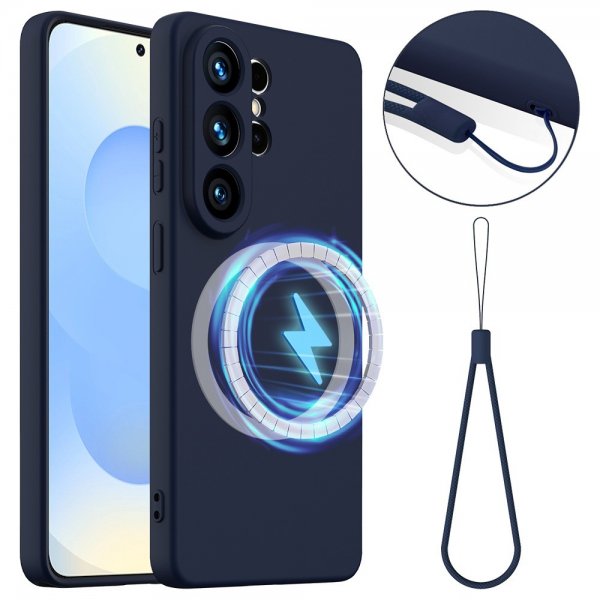 Samsung Galaxy S26 Ultra Kuori, jossa ranneke, silikoni, MagSafe, tummansininen
