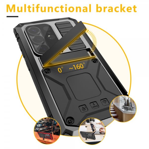 R-JUST Samsung Galaxy S26 Ultra -iskunkestävä metallikuori, musta