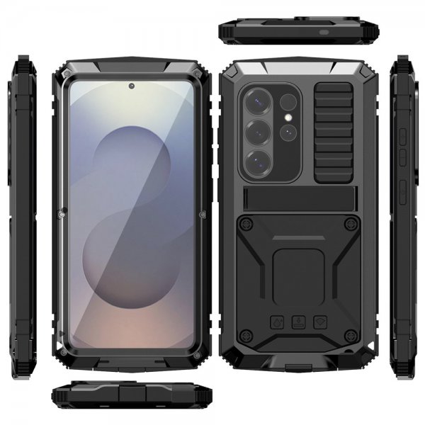 R-JUST Samsung Galaxy S26 Ultra -iskunkestävä metallikuori, musta