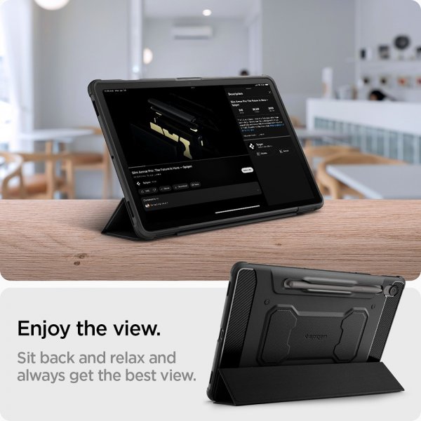 Spigen Samsung Galaxy Tab S10 FE Rugged Armor Pro -suojakuori, mattamusta