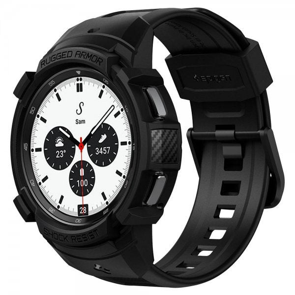 Spigen Samsung Galaxy Watch 4 Classic 42mm Kuori rannekkeella Rugged Armor Pro Musta