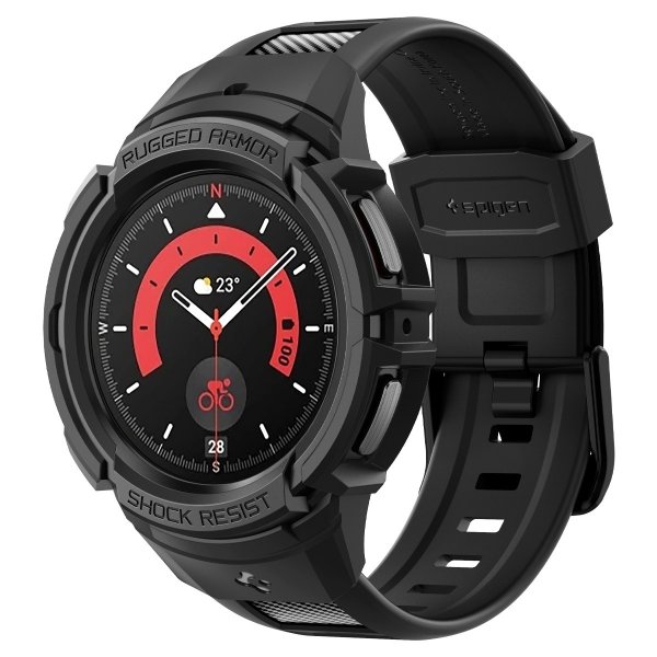 Spigen Samsung Galaxy Watch 5 Pro 45mm Kuori ja ranneke Rugged Armor Pro Musta