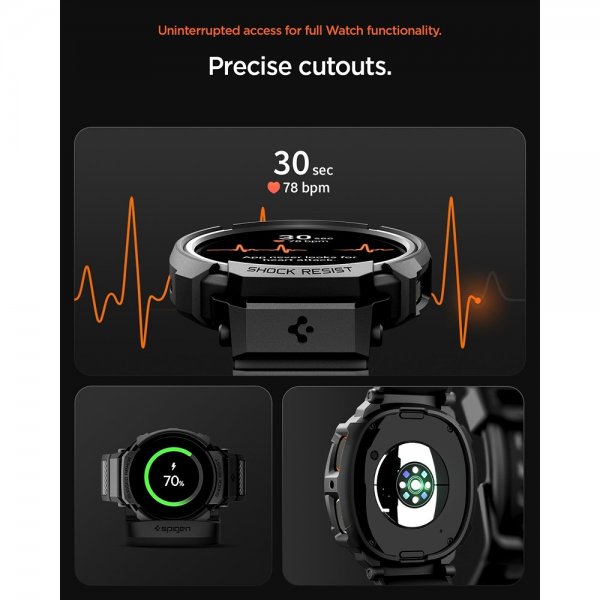 Spigen Samsung Galaxy Watch 8 44mm ranneke ja suojakotelo Rugged Armor Pro Matte Black