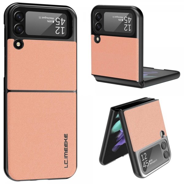 Lc.Imeeke Samsung Galaxy Z Flip 4 Kuori Nahkarakenne Vaaleanpunainen
