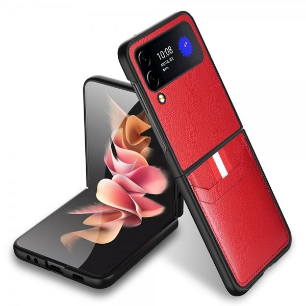 Samsung Galaxy Z Flip 4 -suojakotelo korttipaikalla, punainen