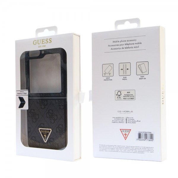 Guess Samsung Galaxy Z Flip 5 Kuori 4G Metal Triangle Strass Musta
