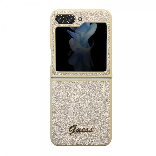 Guess Samsung Galaxy Z Flip 5 Kuori Glitter Flakes Metallilogo Kulta