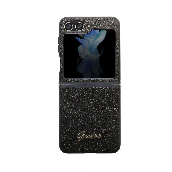 Guess Samsung Galaxy Z Flip 5 Kuoret Glitter Flakes Metal Logo Musta
