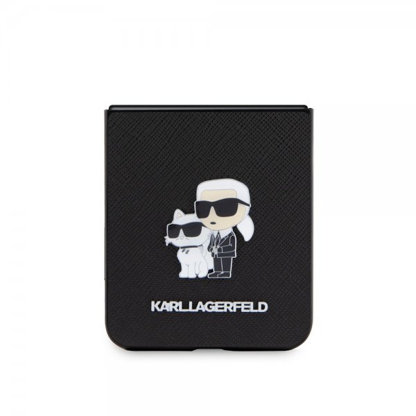 Karl Lagerfeld Samsung Galaxy Z Flip 5 Suojakuori NFT Karl & Choupette Pin Saffiano Musta