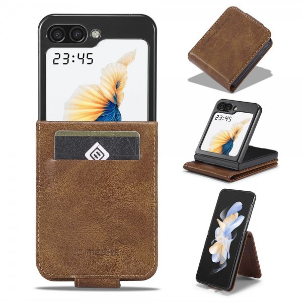 Lc.Imeeke Samsung Galaxy Z Flip 6/Flip 7 FE suojakuori korttipaikalla, taitettava, tummanruskea