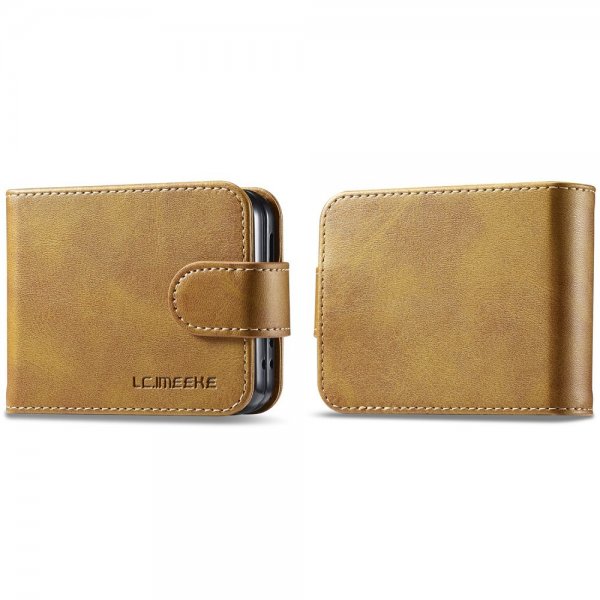 Lc.Imeeke Samsung Galaxy Z Flip 6/Flip 7 FE Kotelo korttipaikalla, jalustatoiminto, vaaleanruskea