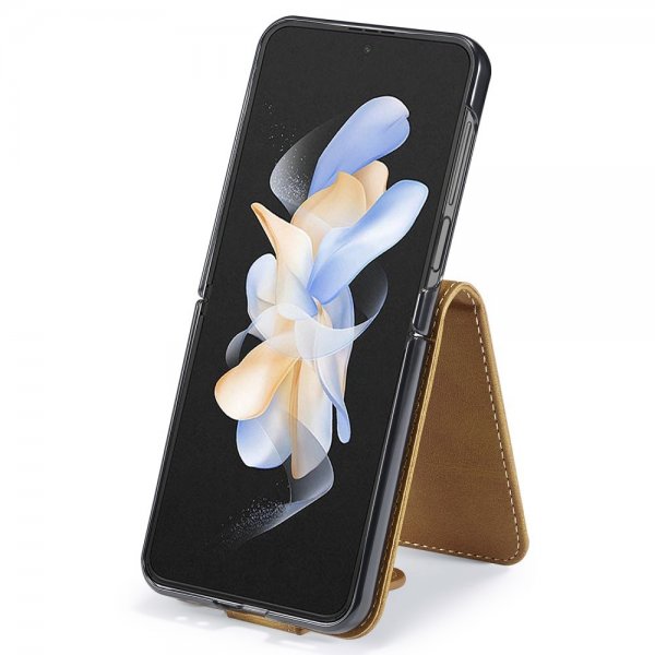 Lc.Imeeke Samsung Galaxy Z Flip 6/Flip 7 FE Kotelo korttipaikalla, jalustatoiminto, vaaleanruskea