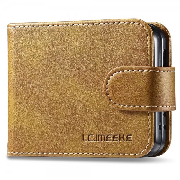 Lc.Imeeke Samsung Galaxy Z Flip 6/Flip 7 FE Kotelo korttipaikalla, jalustatoiminto, vaaleanruskea