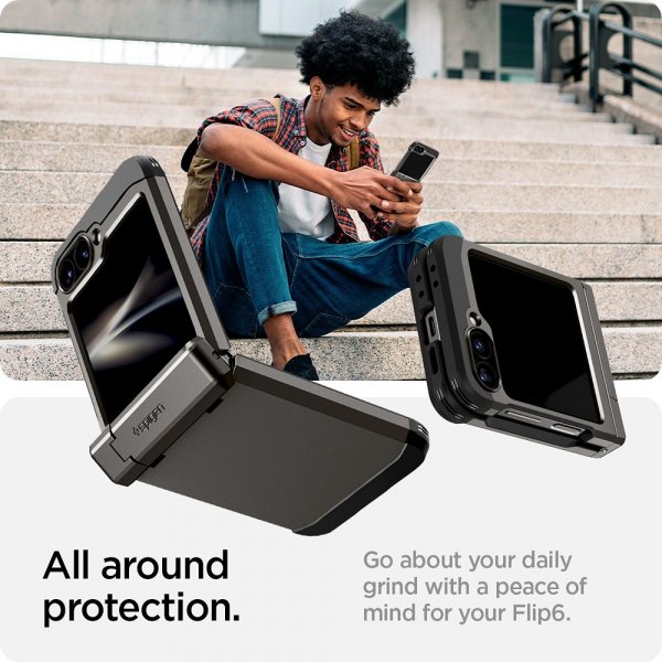 Spigen Samsung Galaxy Z Flip 6/Galaxy Z Flip 7 FE -suojakuori Tough Armor Pro Gunmetal