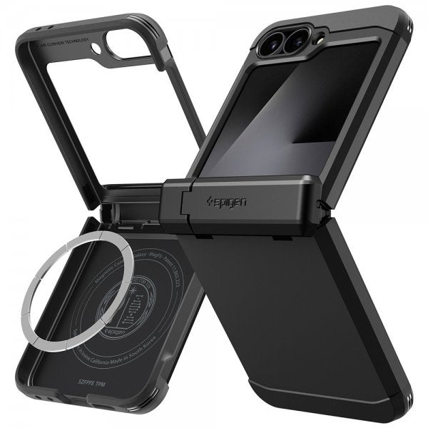Spigen Samsung Galaxy Z Flip 6/Galaxy Z Flip 7 FE -suojakuori Tough Armor Pro MagFit Musta