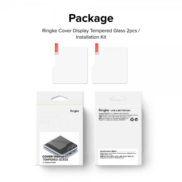 Ringke Samsung Galaxy Z Flip 6/Flip 7 FE Näytönsuoja Cover Display Protector Glass 2-pakkaus
