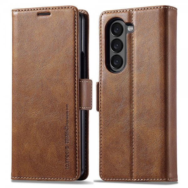 Lc.Imeeke Samsung Galaxy Z Fold 5 -kotelo korttipaikalla, läppämalli, ruskea