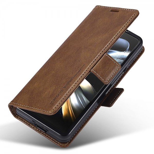 Lc.Imeeke Samsung Galaxy Z Fold 5 -kotelo korttipaikalla, läppämalli, ruskea