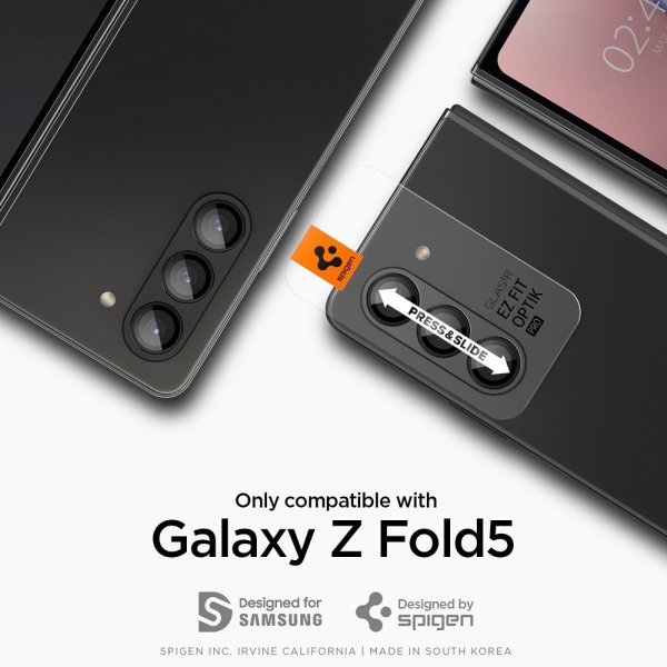 Spigen Samsung Galaxy Z Fold 5 kameransuojus GLAS.tR EZ Fit Optik Pro 2-pakkaus Musta
