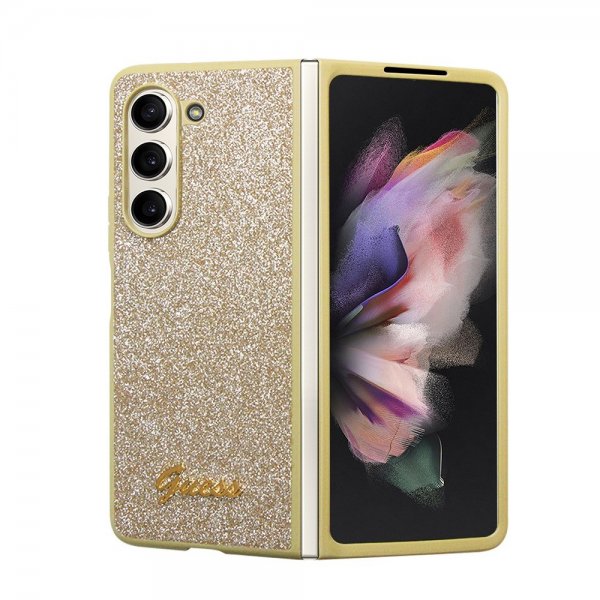 Guess Samsung Galaxy Z Fold 5 Kuoret Glitterhiutaleet Metallilogo Kulta