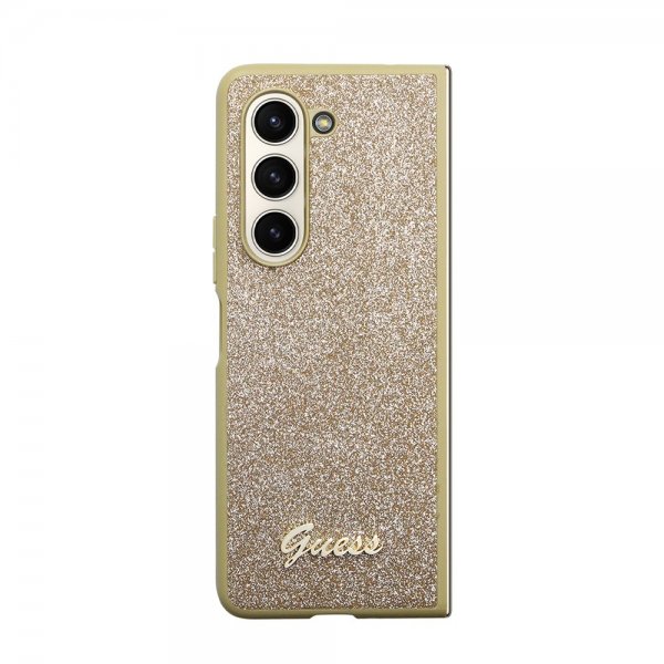 Guess Samsung Galaxy Z Fold 5 Kuoret Glitterhiutaleet Metallilogo Kulta