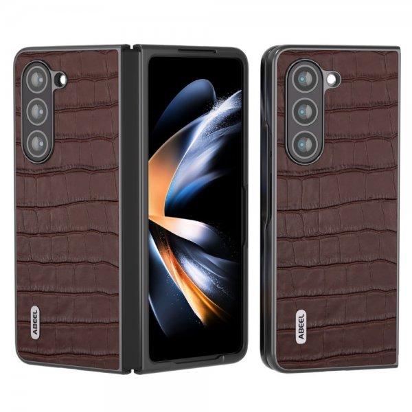 ABEEL Samsung Galaxy Z Fold 5 -suojakotelo krokotiilikuviolla, ruskea