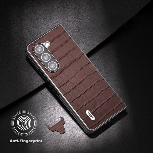 ABEEL Samsung Galaxy Z Fold 5 -suojakotelo krokotiilikuviolla, ruskea