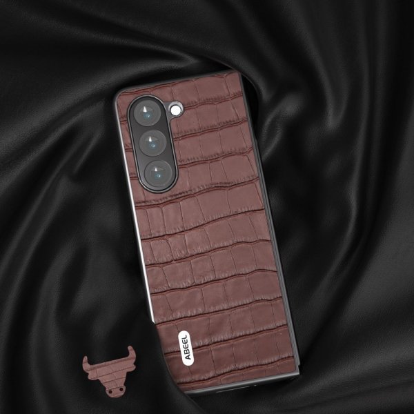 ABEEL Samsung Galaxy Z Fold 5 -suojakotelo krokotiilikuviolla, ruskea