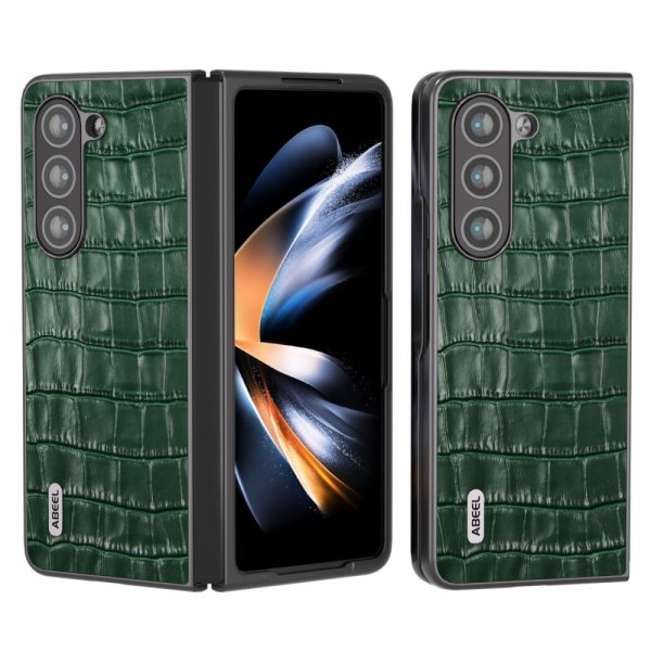 ABEEL Samsung Galaxy Z Fold 5 -kuori, krokotiilikuvioitu, vihreä