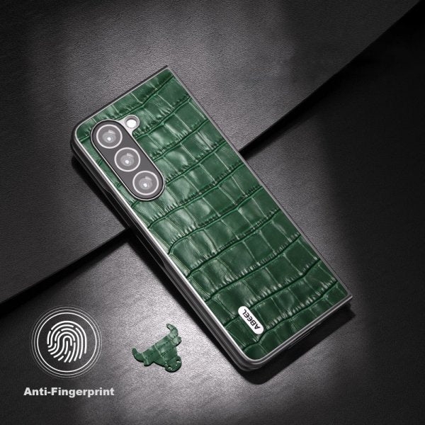 ABEEL Samsung Galaxy Z Fold 5 -kuori, krokotiilikuvioitu, vihreä