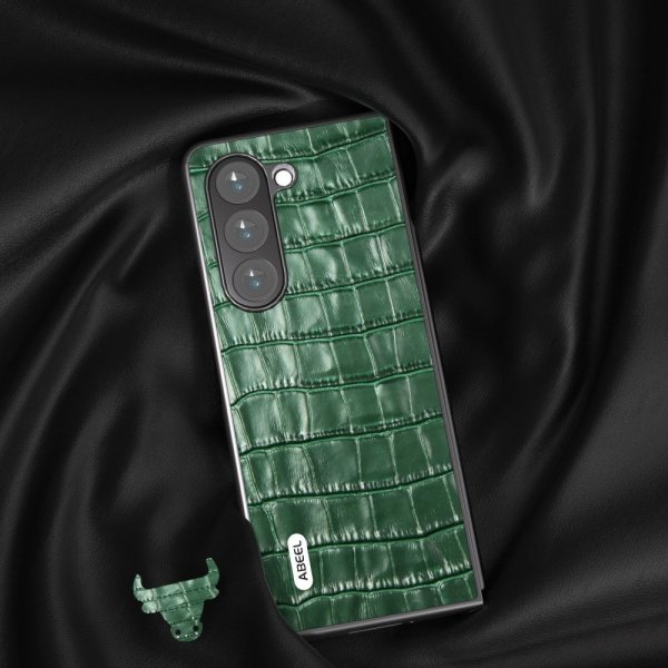 ABEEL Samsung Galaxy Z Fold 5 -kuori, krokotiilikuvioitu, vihreä