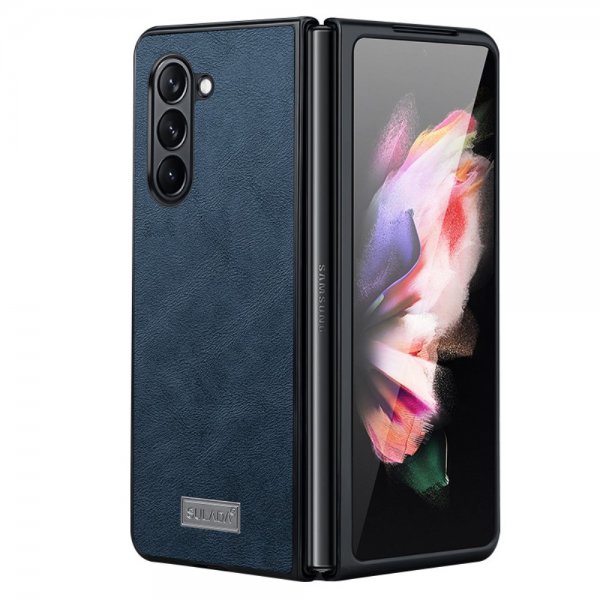 Sulada Samsung Galaxy Z Fold 5 -kuori, nahkakuvioitu, sininen