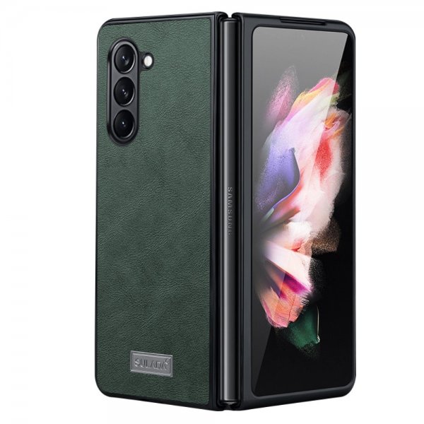 Sulada Samsung Galaxy Z Fold 5 kuori, nahkatekstuuri, vihreä
