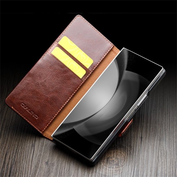 Qialino Samsung Galaxy Z Fold 6 -kotelo, aitoa nahkaa, ruskea