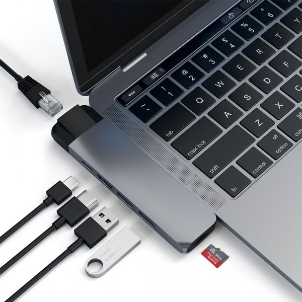 Satechi USB-C Pro Hub 4K HDMI:llä ja Ethernetillä, tähtiharmaa