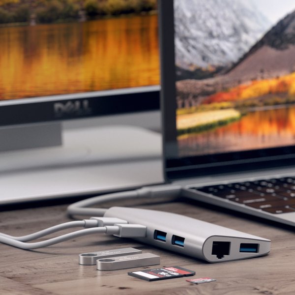 Satechi USB-C Multimedia-sovitin 4K HDMI/Mini DisplayPort Gigabit Ethernet, hopea