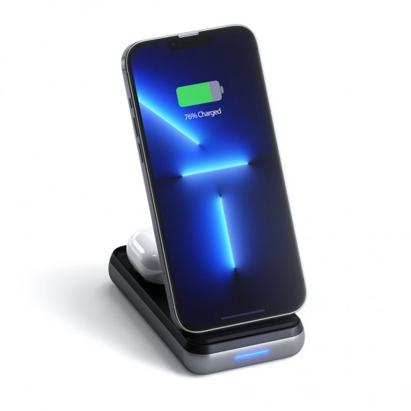 Satechi Duo Wireless Charger Power Stand avaruusharmaa