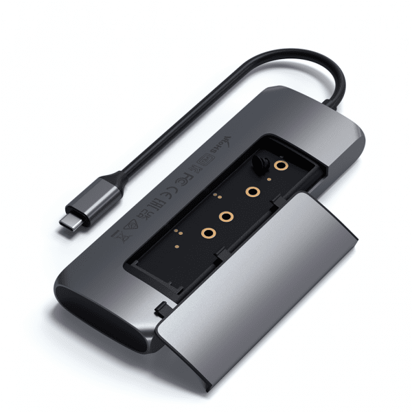 Satechi USB-C HYBRID sisäänrakennetulla SSD-tallennusmahdollisuudella, harmaa