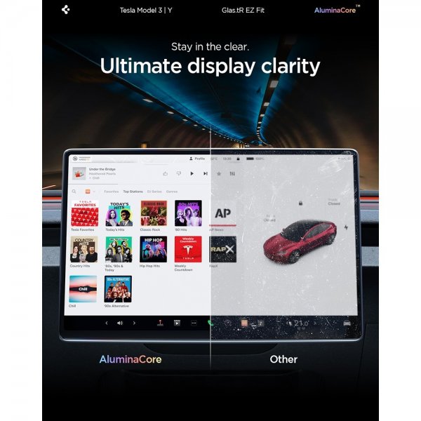 Spigen GLAS.tR EZ Fit -näytönsuoja Tesla Model Y (2025/2026)/Model 3 (2024/2025/2026)