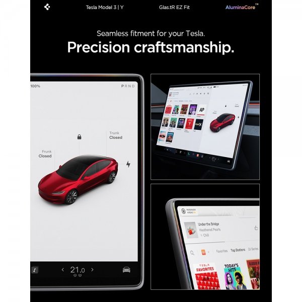 Spigen GLAS.tR EZ Fit -näytönsuoja Tesla Model Y (2025/2026)/Model 3 (2024/2025/2026)