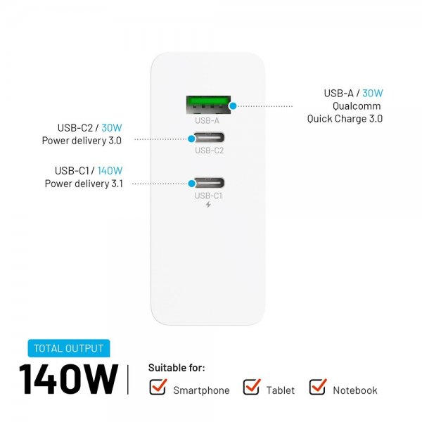 Fixed Pöytälaturi GaN140 Charging Dock 2xUSB-C & 1xUSB-A