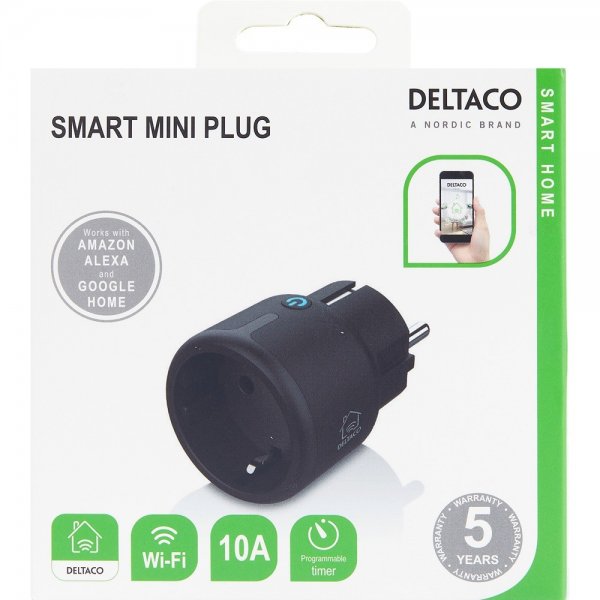 Deltaco Smart Home Älykäs kauko-ohjattava pistorasia, WiFi, musta