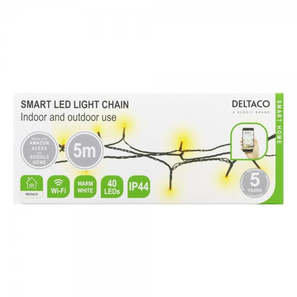 Deltaco Smart Home LED-valoketju 5m IP44 Lämmin valkoinen