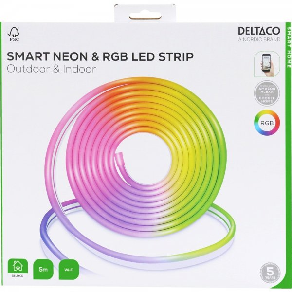 Deltaco Smart Home Älykäs Neon- ja RGB-valonauha 5m